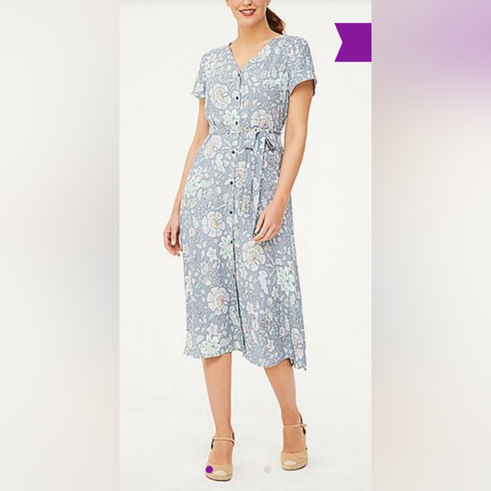 Loft Sz 6P Hazy Skies Pansy Garden Button-Up Belted Midi Dress